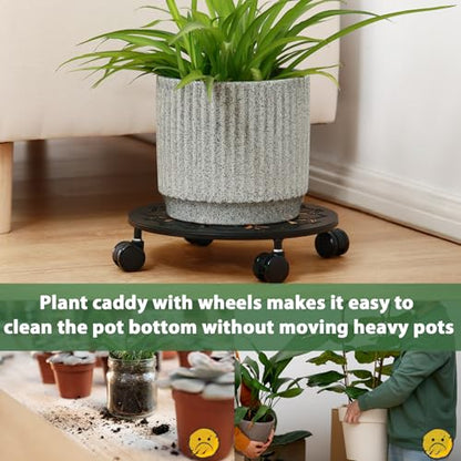 4 Pack Rolling Plant Caddy with Wheels 12 Inch, Plant Rollers with Wheels Metal Plant Caddy with Wheels Heavy Duty Plant Stand for Large Plants, Matte Black Rolling Planter Base, 4 Wheels for Planters - color: black: 12 inch
