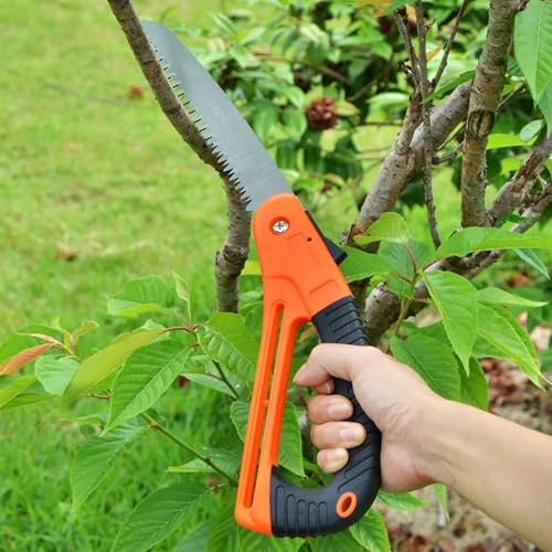 Durable Folding Pruning Saw with Safety Lock - Orange Handle for Camping, Gardening, Tree Trimming - color: Orange