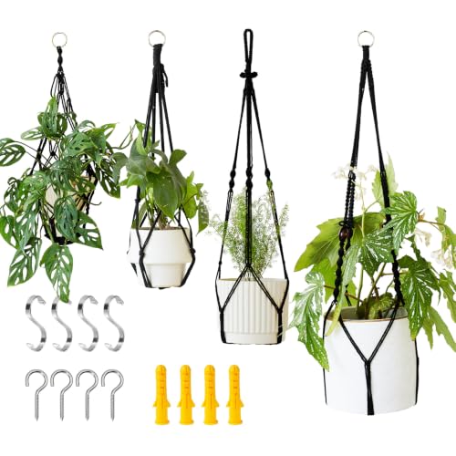 4Pack Macrame Plant Hangers Boho Hanging Planter for Indoor Plants - color: Black