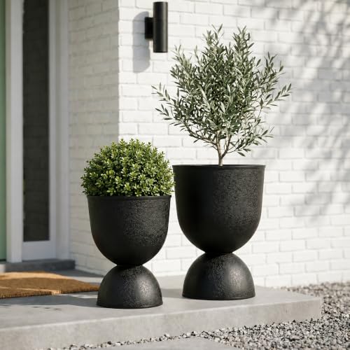 KOL Plastic Planters, Black Urn Planters 2 Pack, 18 Inch+23 Inch - color: Black, size: Bundle: 18"+23"