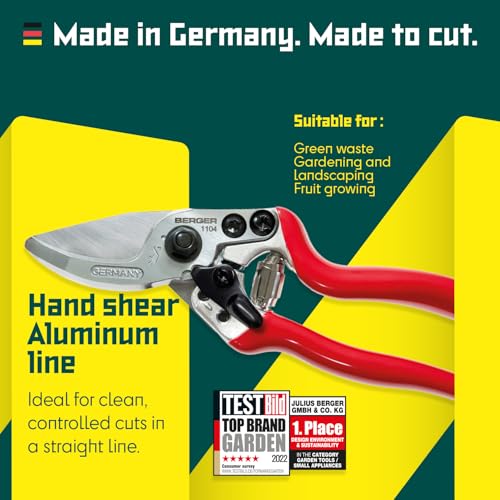 BERGER Pruning Shears for Small Hands – Professional Compact Garden Pruners with 15° Angled Cutting Head, Forged Aluminum Handles, Replaceable Blade & Counter-Blade – 1104 - size: 18.5x6x2.5 cm