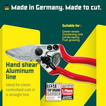 BERGER Pruning Shears for Small Hands – Professional Compact Garden Pruners with 15° Angled Cutting Head, Forged Aluminum Handles, Replaceable Blade & Counter-Blade – 1104 - size: 18.5x6x2.5 cm