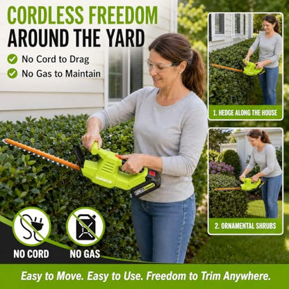 20V Lightweight Hedge Trimmer Cordless with 2 Batteries & Charger, 3/4" Cut