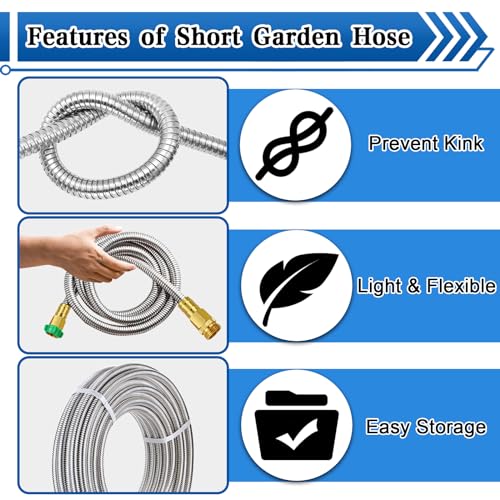Boltigen Short Garden Hose 2 feet, 2pack 304 Stainless Steel Short Water Hose, Flexible & Lightweight Short Hose with male to Female Metal Connector, 2ft Garden Hose, for Convenient Garden Working - size: 2ft, style: 2 Pack