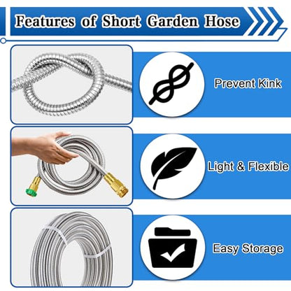 Boltigen Short Garden Hose 2 feet, 2pack 304 Stainless Steel Short Water Hose, Flexible & Lightweight Short Hose with male to Female Metal Connector, 2ft Garden Hose, for Convenient Garden Working - size: 2ft, style: 2 Pack