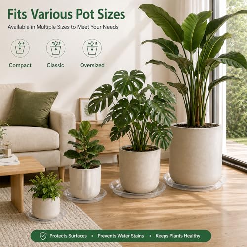 15 16 17 18 19 20 21 22 Inch Clear Plastic Plant Saucers for Indoors, Durable Plant Trays for Pots and Plant Water Catcher Tray with No Holes, Reusable Plastic Trays for Plants (15''-5Pack) - size: 15''-5Pack