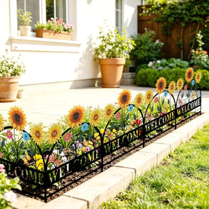 4 Pack Sunflower Garden Fence Metal Butterfly Flower Design - style: Sunflower