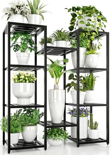 Metal Heavy Duty Plant Stand Indoor Outdoor,10 Tier Tall Plant Stands Holder,Large Wrought Iron Plant Shelves for Multi Pots,Black Tiered Flower Display Riser for Living Room,Patio,Balcony