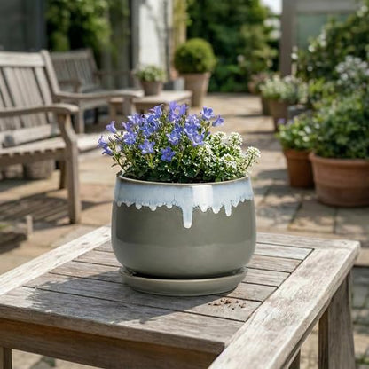 Ceramic Planter, 7 Inch Flower Pots for Indoor Plants, Grey-Blue - size: 7 Inch, style: Grey-blue