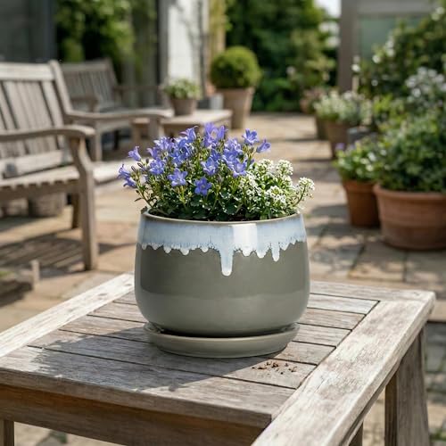 Ceramic Planter, 7 Inch Flower Pots for Indoor Plants, Grey-Blue - size: 7 Inch, style: Grey-blue