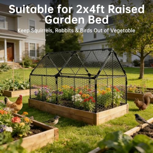 Decoroca 4x2ft Crop Cage - Metal Garden Cage with Flip-Top&12 Ground Stakes - size: 4x2ft
