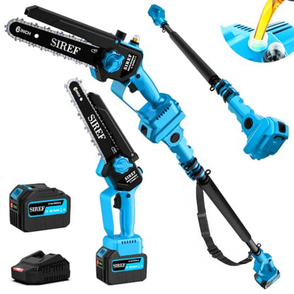 Electric Pole Saw 6inch Mini Chainsaw Cordless Brushless 4.0Ah Batteries Fast Charger Telescopic Power Pole Saw Tree Trimmer Limb Branch Cutter Pruner 16 Ft Max Reach Multi-Angle Blue - color: Blue-1 Battery