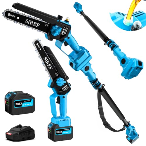 Electric Pole Saw 6inch Mini Chainsaw Cordless Brushless 4.0Ah Batteries Fast Charger Telescopic Power Pole Saw Tree Trimmer Limb Branch Cutter Pruner 16 Ft Max Reach Multi-Angle Blue - color: Blue-1 Battery