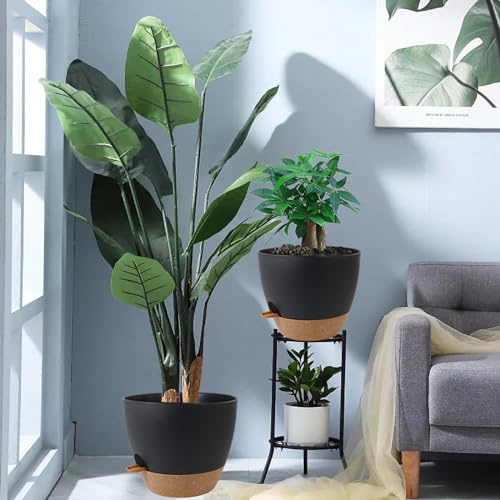 UOUZ 12inch 2Pack Large Self Watering Planters, Plastic Plant Pots with 60oZ Removable Deep Reservoir and Multi Mesh Drainage Holes for Indoor Outdoor Garden Plants and Flowers, Black with Brown - color: Black With Brown