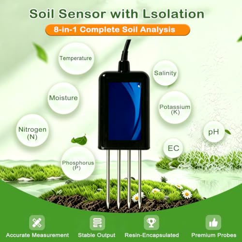 8-in-1 Soil Tester, Soil Moisture Meter with Digital PH, NPK, EC, Salt, Temp, Rechargeable Portable Soil Test Kit for Gardening, Farming and Outdoor Plants
