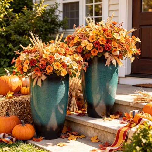 Autodaya 24" Tall Large Outdoor Planters for Plants Set of 2, Faux Ceramic - color: Gradient Turquoise-24"h