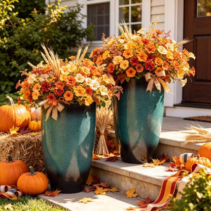 Autodaya 24" Tall Large Outdoor Planters for Plants Set of 2, Faux Ceramic - color: Gradient Turquoise-24"h