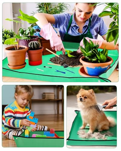 Plant Repotting Mat, Waterproof Gardening Mat for Indoor Plants, Thickened PE Potting Mat with Copper Buckles for Mess Control, Foldable Succulent Transplanting Mat, Green (29.5"*39.4") - size: 29.5"*39.4"