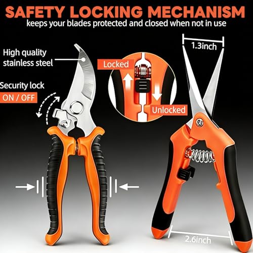HoMaNa 4 Pack Garden Shears Pruning Set, Stainless Steel Multi-Blade - color: Orange