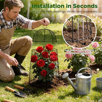 6 Pack XL Metal Garden Cloches for Plants, 17" Tall Chicken Wire Cloches - color: Black - 6 Pack