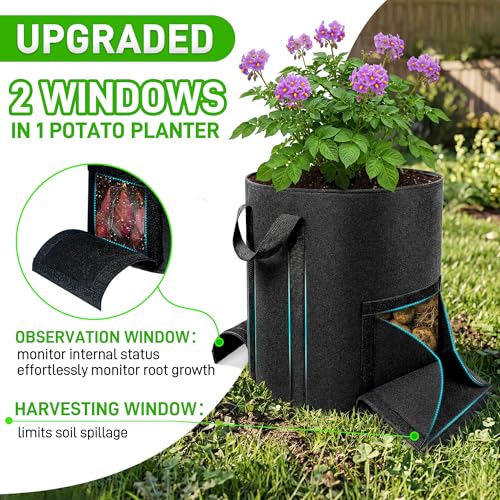 Mulctun 5Pcs 20 Gallon Potato Grow Bags, Grow Bags with Harvest & Visible Windows,Potato Bags for Growing Potatoes with Sturdy Handles,Potato Growing Containers for Growing Potatoes Vegetables - size: 5 Pcs