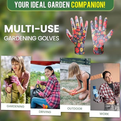 6 Pairs Gardening Gloves for Women - Breathable Rubber Coated Garden Gloves, Multi-purposes Gardening Gloves - color: 6 Pairs Red/Purple/Blue