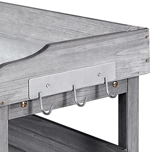 Topeakmart Potting Bench, Metal Top Garden Table for Outdoors,Gray - color: Gray