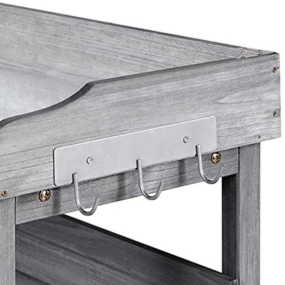 Topeakmart Potting Bench, Metal Top Garden Table for Outdoors,Gray - color: Gray