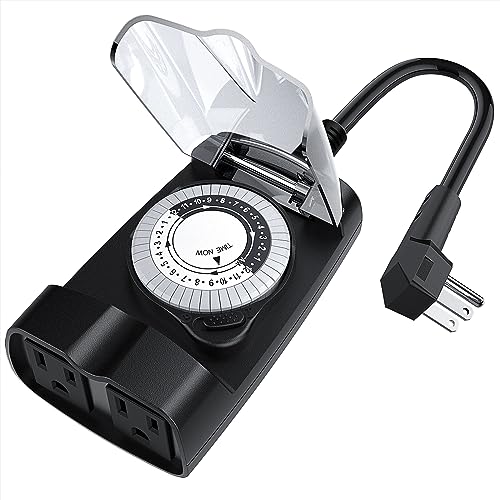 G-Homa 24 Hour Mechanical Outdoor Timer Outlet, Outdoor Timer for Lights, Waterproof, 2 Grounded Outlets, 15A 1/2HP, Heavy Duty, ETL Listed - style: 1 Pack