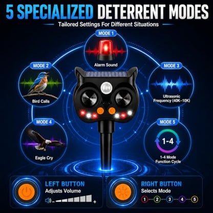 New Solar Animal Repellent Ultrasonic Outdoor for Deer Cat Skunk Squirrel Racoon Fortress Pro Animal Repeller Deterrent Devices with LED Strobe,Motion Sensor,Adjustable Volume and Modes for Yard,2 Pcs