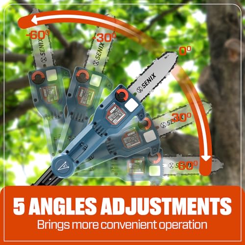 SENIX 20V Cordless Pole Saw, 8 Inch Telescopic Electric Pole ChainSaw with Articulating Head, 2.5Ah Battery & Charger Included for Tree Trimming, Pruning, and Cutting - style: 20V Saw