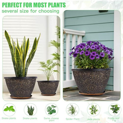 Nooulap 4 Pack 12 Inch Plant Pots with Drainage Holes and Saucers - color: Firework Imitation, size: 12 Inch