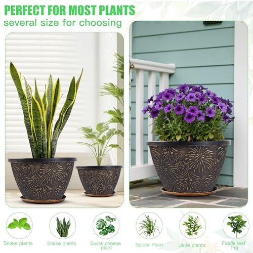 Nooulap 4 Pack 16 Inch Large Plant Pots with Drainage Holes and Saucers - color: Firework Imitation, size: 16 inch