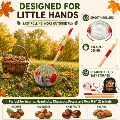 Nut Gatherer for Kids, Acorn Picker Upper Roller with Storage Bag
