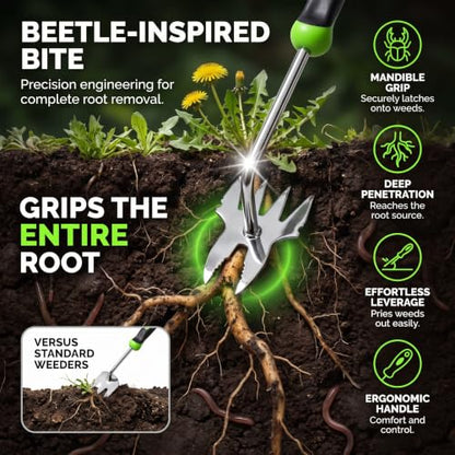 Heavy-Duty Garden Weed Pulling Tool, Deep Rooted Handheld Weed Control Tool, Stainless Steel Manual Dandelion Root Remover with Ergonomic Anti-Slip Handle for Lawn & Yard, 1 Pack