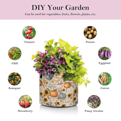 3 Gallon Grow Bags 1 Pack Plant Fabric Pots Flower Nursery Garden Vegetable Small Plant Pot 9.7 x 9.8 in Large Indoor Planter with Handles Beige Pumpkin Sunflower Autumn Classic - color: Beige Pumpkin Sunflower Autumn Classic, size: S9.7x9.8in