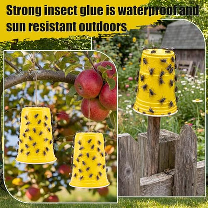 Sticky Coating Insect Trap, 8 Oz with Brush,Gnat Trap Kit - color: Yellow Cup