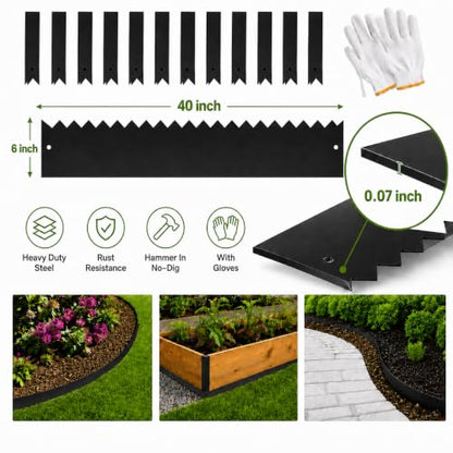 40FT Steel Landscape Edging (12-Pack, 40" L x 6" W) - color: 40'' L x 6'' H, style: 12 Pack