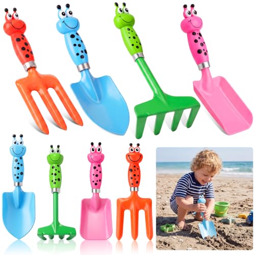 10 Pack Beach Toys for Kids Children Sand Box Toy Kit Kids Beach Shovels with Rake Fork Trowel Bulk Metal Gardening Tool Gift for Toddler Digging Weeding Summer Outdoor Sensory Sand Play