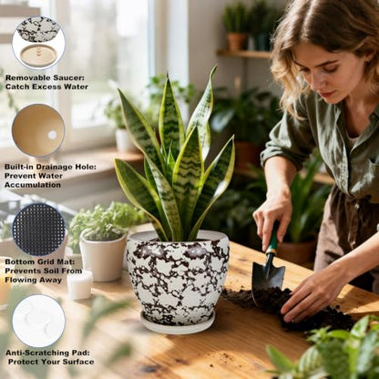 Ceramic Plant Pots With Saucer & Drainage, 8 inch Indoor Flower Pots - color: White, size: 8 inch