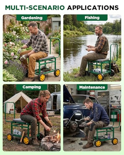 Saker Rolling Garden Cart with Seat & Wheels 15.7" EVA Padded Stool 500lb - size: Luxury Version