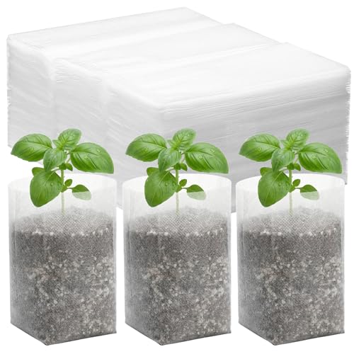 Fabric Plant Grow Bags - 200pcs Seed Starter Planting Bags Seedling Pots 5.5x6.3 inches, Nursery Pots for Plants - color: White, size: 5.5"x6.3"/Pack of 200