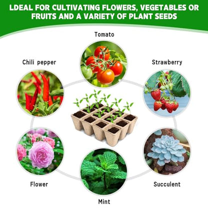 10 Packs Seedling Starter Trays, 120 Cells Biodegradable Seed Starter Plant Pots，Seed Germination Starter Tray Kit with 20 Labels, 2 Transplant Tools