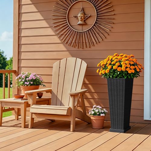 Devoko Resin 23.6'' Tall Planters, Large Taper Outdoor Planter - color: Black, size: 23.6" With Trays