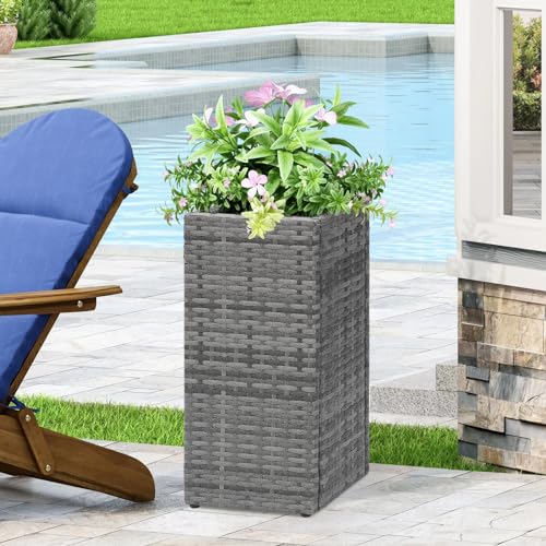 SUNNYPARK 2 Pack Tall Planters for Outdoor Rattan Square Box 12x12x24inch - color: Gray 2 Pack