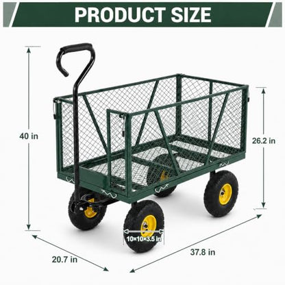 Garvee 1100LBS Steel Garden Cart, Heavy Duty Wagon with 10" Wheels - color: Green