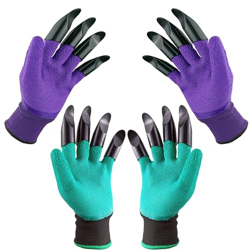 DCCPAA Garden Gloves with Claws,Claw Gardening Gloves for Digging,Planting, Weeding, Seeding-Waterproof for Men and Women - color: Purple-w + Green-w
