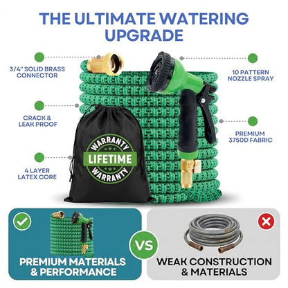 J&B XpandaHose 100ft Expandable Garden Hose, Lightweight, Brass Connectors - color: Green/Black, size: 100ft