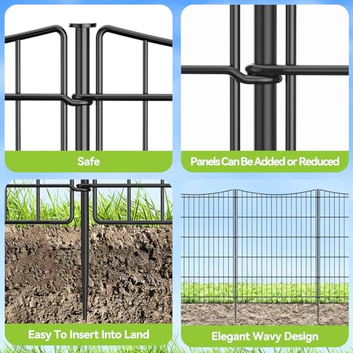 INJOPEXI Decorative Garden Fence 6 Panels 13ft(L)×36in(H) Garden Fences with 6 Panels Rustproof Metal Wire No Dig Temporary Animal Barrier Fencing Outdoor Dog Fence for Yard Patio - Without Gate - size: 6 Panels 13ft(L)-36"(H) - Without Gate