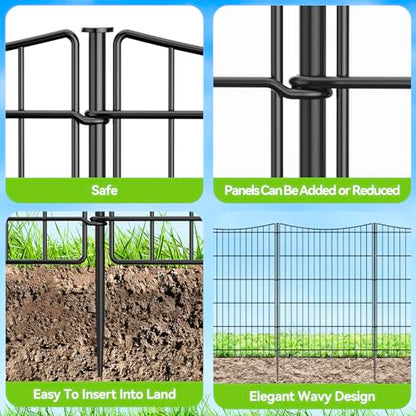 INJOPEXI Decorative Garden Fence 6 Panels 13ft(L)×36in(H) Garden Fences with 6 Panels Rustproof Metal Wire No Dig Temporary Animal Barrier Fencing Outdoor Dog Fence for Yard Patio - Without Gate - size: 6 Panels 13ft(L)-36"(H) - Without Gate
